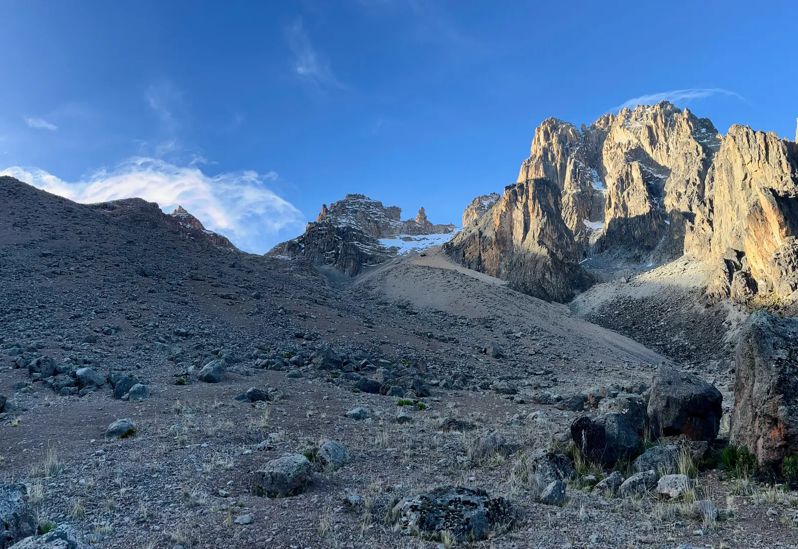Rocky peaks and mountain terrain on Mount Kenya