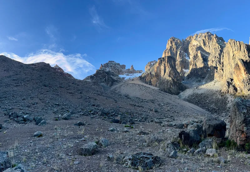 Rocky peaks and mountain terrain on Mount Kenya