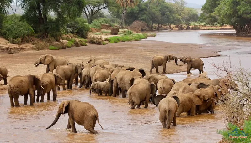 Watch elephants migrating and crossing rivers in Samburu